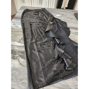 Amy Lynn Designer Black Sequin Ruffle High Slit Maxi Skirt Small Goth NWT